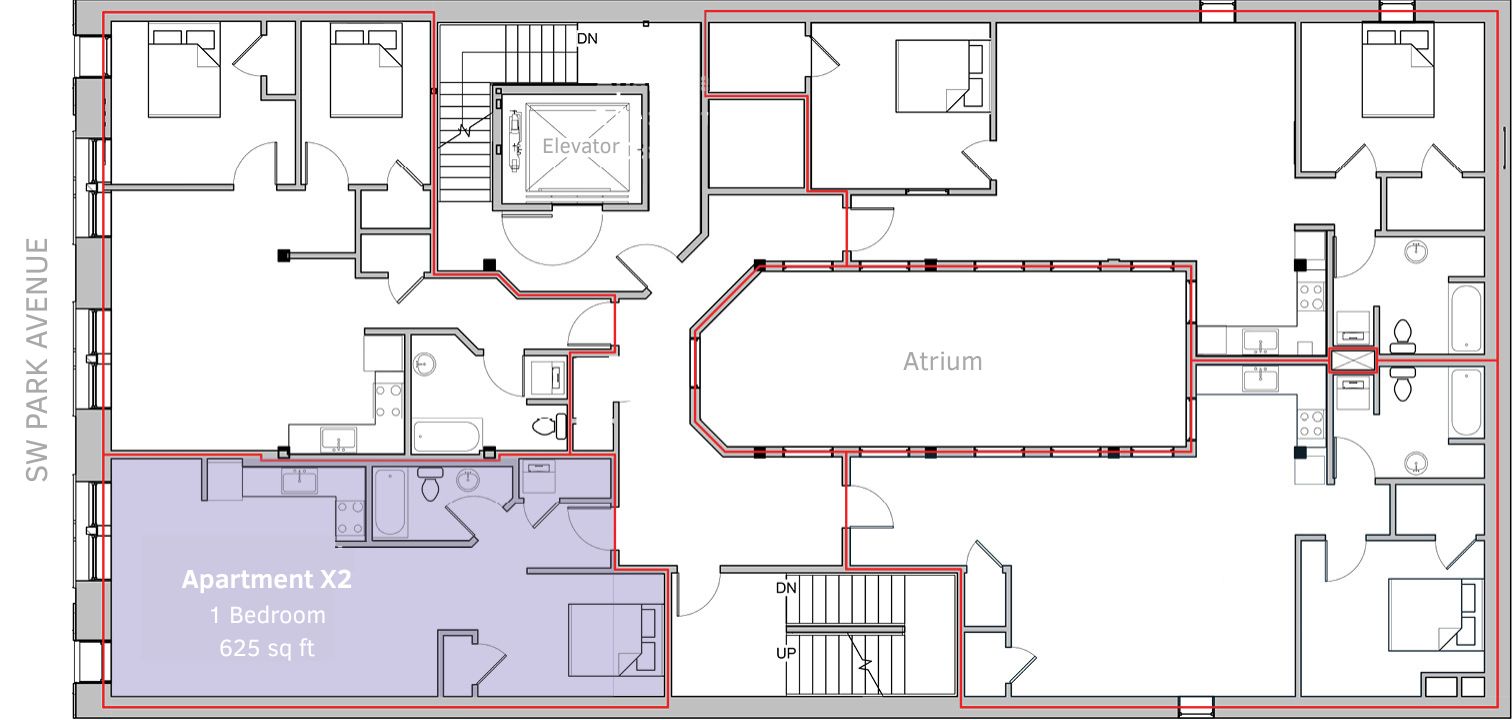 one bedroom apartment floor plan in downtown Portland