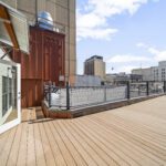 rooftop deck with view of downtown portland