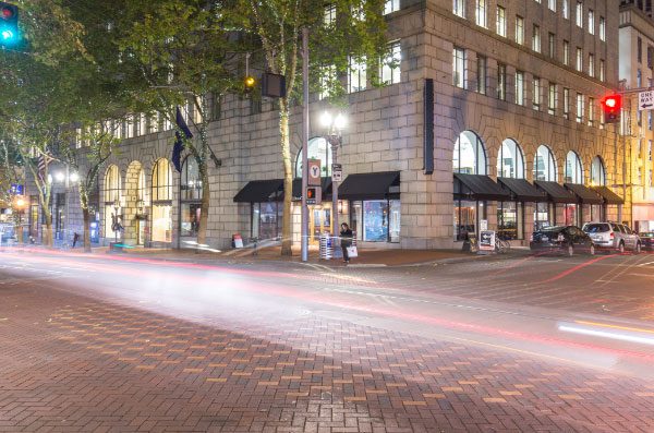 Busy street in downtown Portland