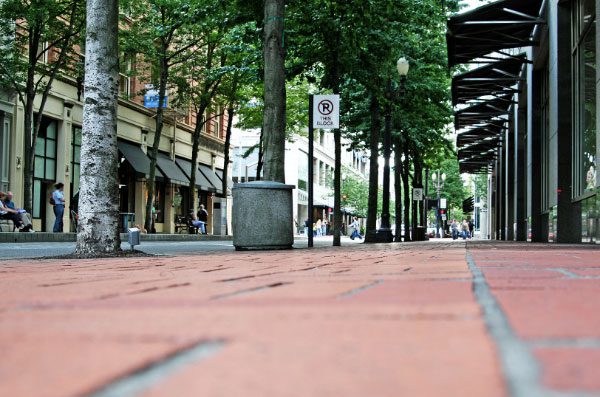 Sidewalk with bricks in downtown Portland